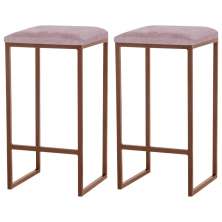 Kit 2 Banqueta Decorativa Billie Base Bronze Veludo Rosê G41 - Gran Belo