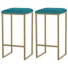 Kit 2 Banqueta Decorativa Billie Base Gold Suede Azul Claro G41 - Gran Belo