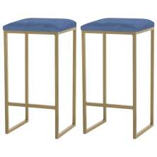 Kit 2 Banqueta Decorativa Billie Base Gold Suede Azul Marinho - Gran Belo