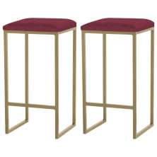 Kit 2 Banqueta Decorativa Billie Base Gold Suede Bordô G41 - Gran Belo