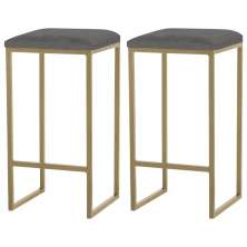 Kit 2 Banqueta Decorativa Billie Base Gold Suede Cinza G41 - Gran Belo