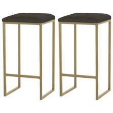 Kit 2 Banqueta Decorativa Billie Base Gold Suede Marrom G41 - Gran Belo