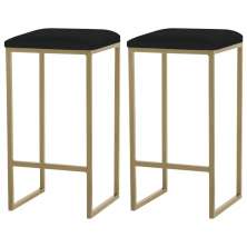 Kit 2 Banqueta Decorativa Billie Base Gold Suede Preto G41 - Gran Belo