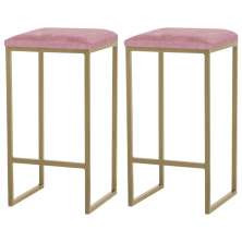 Kit 2 Banqueta Decorativa Billie Base Gold Suede Rosa G41 - Gran Belo