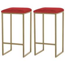 Kit 2 Banqueta Decorativa Billie Base Gold Suede Vermelho - Gran Belo