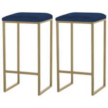 Kit 2 Banqueta Decorativa Billie Base Gold Veludo Azul - Gran Belo