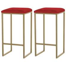 Kit 2 Banqueta Decorativa Billie Base Gold Veludo Vermelho G41 - Gran Belo