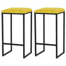 Kit 2 Banqueta Decorativa Billie Base Preta Suede Amarelo G41 - Gran Belo