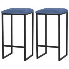Kit 2 Banqueta Decorativa Billie Base Preta Suede Azul Marinho G41 - Gran Belo