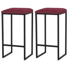 Kit 2 Banqueta Decorativa Billie Base Preta Suede Bordô - Gran Belo