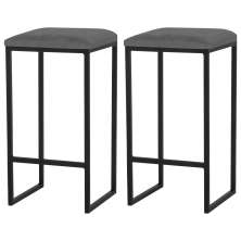 Kit 2 Banqueta Decorativa Billie Base Preta Suede Cinza G41 - Gran Belo