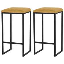 Kit 2 Banqueta Decorativa Billie Base Preta Suede Mostarda G41 - Gran Belo