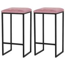 Kit 2 Banqueta Decorativa Billie Base Preta Suede Rosa G41 - Gran Belo