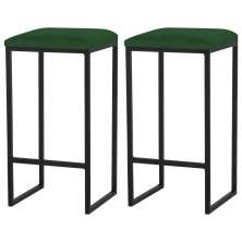 Kit 2 Banqueta Decorativa Billie Base Preta Suede Verde G41 - Gran Belo