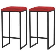 Kit 2 Banqueta Decorativa Billie Base Preta Suede Vermelho G41 - Gran Belo