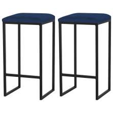 Kit 2 Banqueta Decorativa Billie Base Preta Veludo Azul G41 - Gran Belo