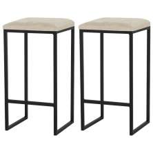 Kit 2 Banqueta Decorativa Billie Base Preta Veludo Bege G41 - Gran Belo