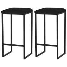 Kit 2 Banqueta Decorativa Billie Base Preta Veludo Preto - Gran Belo