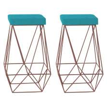 Kit 2 Banqueta Decorativa Kathy Base Bronze Suede Azul Claro G41 - Gran Belo