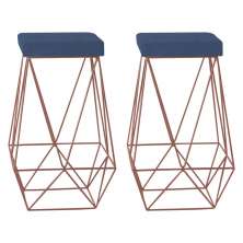 Kit 2 Banqueta Decorativa Kathy Base Bronze Suede Azul Marinho G41 - Gran Belo