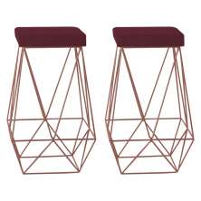 Kit 2 Banqueta Decorativa Kathy Base Bronze Suede Bordô G41 - Gran Belo