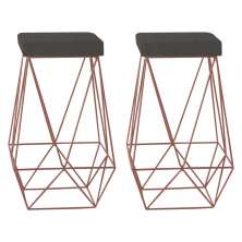 Kit 2 Banqueta Decorativa Kathy Base Bronze Suede Cinza G41 - Gran Belo