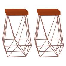 Kit 2 Banqueta Decorativa Kathy Base Bronze Suede Telha - Gran Belo