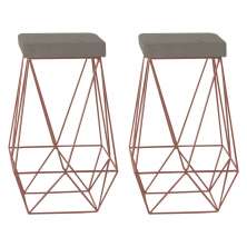 Kit 2 Banqueta Decorativa Kathy Base Bronze Veludo Cinza G41 - Gran Belo