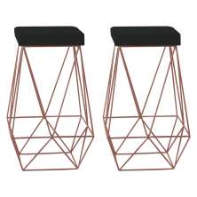 Kit 2 Banqueta Decorativa Kathy Base Bronze Veludo Preto G41 - Gran Belo