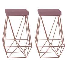 Kit 2 Banqueta Decorativa Kathy Base Bronze Veludo Rosê G41 - Gran Belo