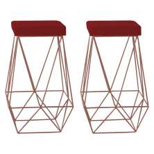 Kit 2 Banqueta Decorativa Kathy Base Bronze Veludo Vermelho G41 - Gran Belo