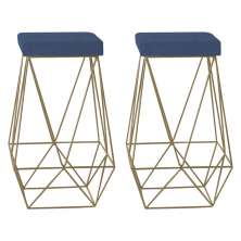 Kit 2 Banqueta Decorativa Kathy Base Gold Suede Azul Marinho G41 - Gran Belo