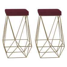Kit 2 Banqueta Decorativa Kathy Base Gold Suede Bordô G41 - Gran Belo