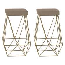 Kit 2 Banqueta Decorativa Kathy Base Gold Suede Cappuccino G41 - Gran Belo