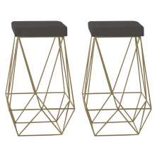 Kit 2 Banqueta Decorativa Kathy Base Gold Suede Cinza G41 - Gran Belo