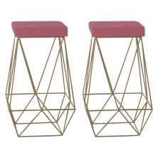 Kit 2 Banqueta Decorativa Kathy Base Gold Suede Rosa G41 - Gran Belo