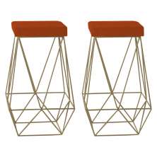 Kit 2 Banqueta Decorativa Kathy Base Gold Suede Telha G41 - Gran Belo