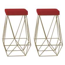 Kit 2 Banqueta Decorativa Kathy Base Gold Suede Vermelho G41 - Gran Belo