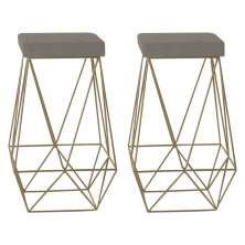 Kit 2 Banqueta Decorativa Kathy Base Gold Veludo Cinza G41 - Gran Belo