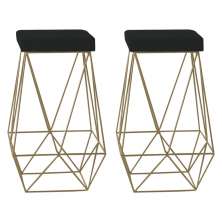 Kit 2 Banqueta Decorativa Kathy Base Gold Veludo Preto - Gran Belo