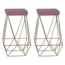 Kit 2 Banqueta Decorativa Kathy Base Gold Veludo Rosê G41 - Gran Belo