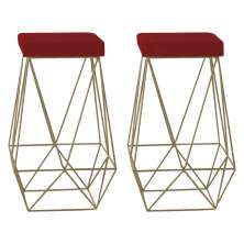 Kit 2 Banqueta Decorativa Kathy Base Gold Veludo Vermelho G41 - Gran Belo