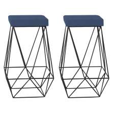 Kit 2 Banqueta Decorativa Kathy Base Preta Suede Azul Marinho G41 - Gran Belo