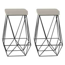 Kit 2 Banqueta Decorativa Kathy Base Preta Suede Bege G41 - Gran Belo