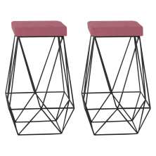 Kit 2 Banqueta Decorativa Kathy Base Preta Suede Rosa G41 - Gran Belo