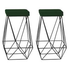 Kit 2 Banqueta Decorativa Kathy Base Preta Suede Verde G41 - Gran Belo