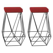 Kit 2 Banqueta Decorativa Kathy Base Preta Suede Vermelho G41 - Gran Belo