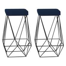 Kit 2 Banqueta Decorativa Kathy Base Preta Veludo Azul G41 - Gran Belo