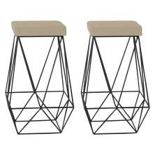 Kit 2 Banqueta Decorativa Kathy Base Preta Veludo Bege G41 - Gran Belo