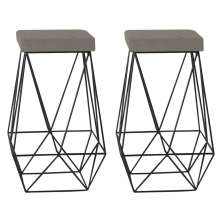 Kit 2 Banqueta Decorativa Kathy Base Preta Veludo Cinza G41 - Gran Belo